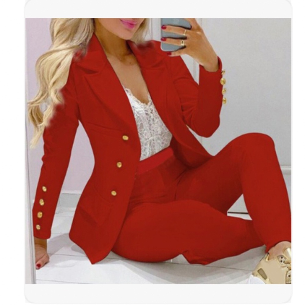 Beautiful Holiday RED Suit Comfortable Strechy Fabric & Gold Captains Buttons